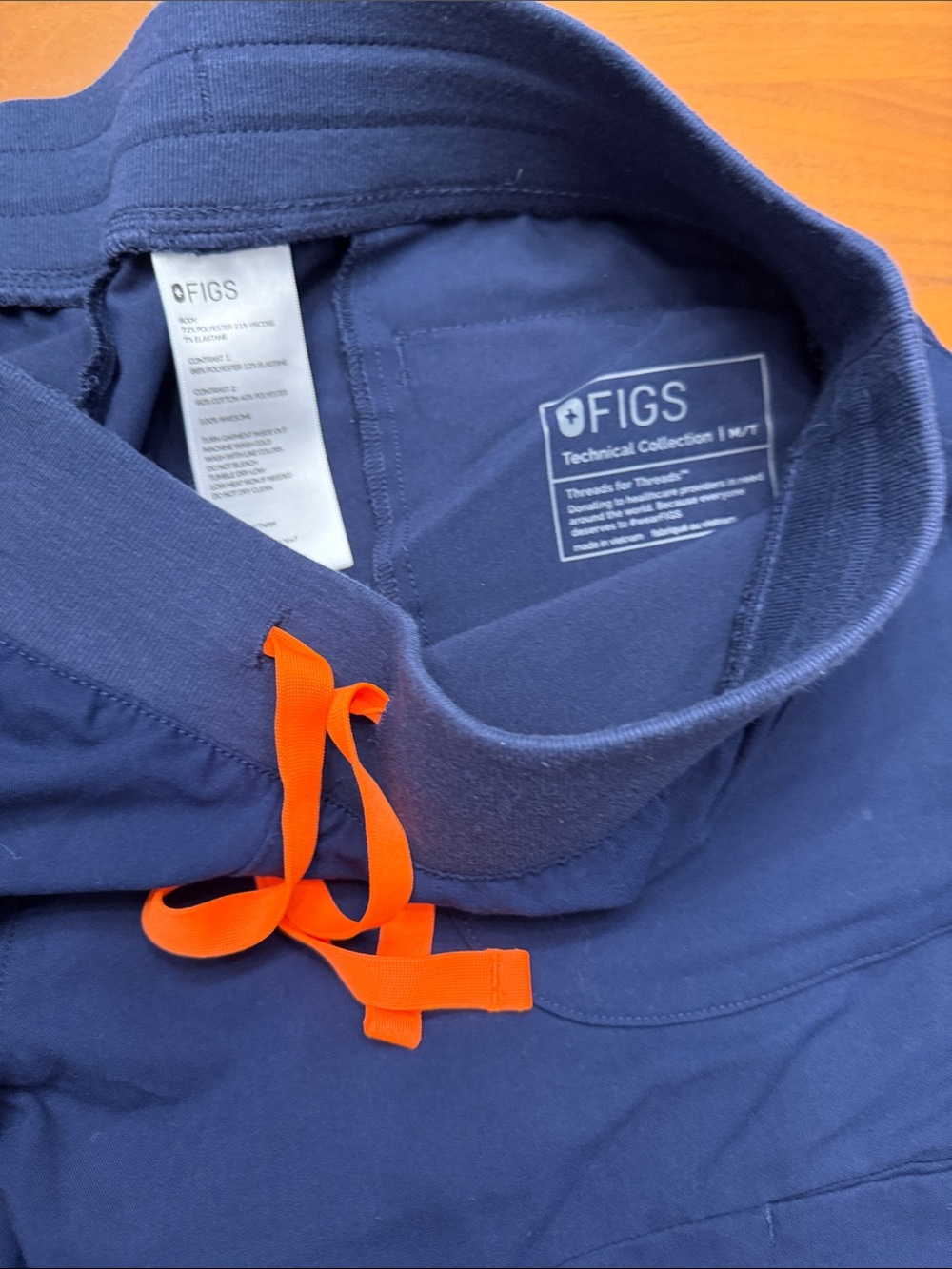 Figs Navy Track Joggers with Orange Drawstring - Picture 2 of 3
